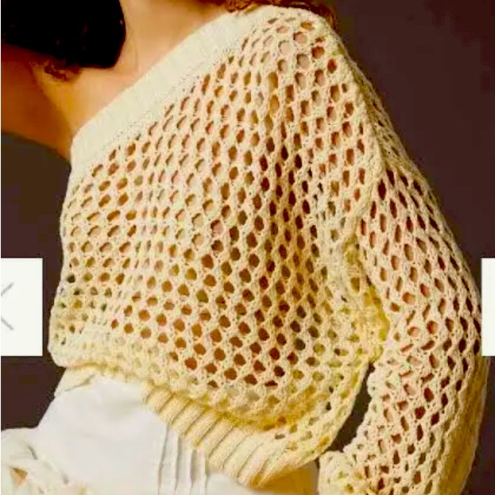 Maeve one sleeve crochet open knit sweater